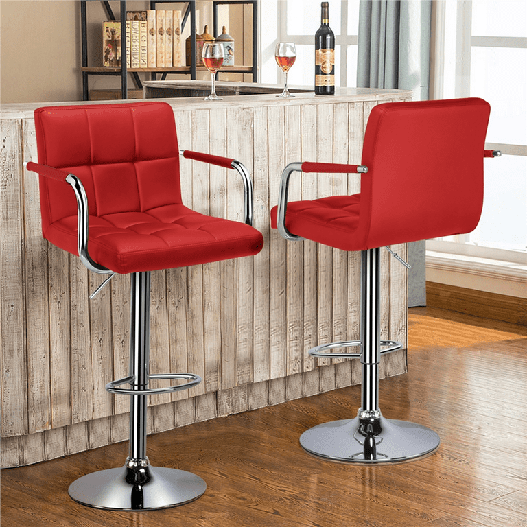 Alden Design Adjustable Swivel Bar Stools Modern Faux Leather Bar Chair Set of 2 Red