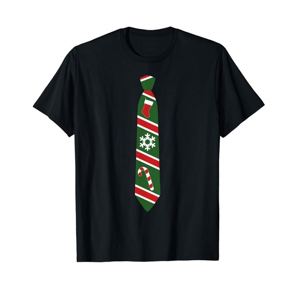 Funny Christmas Tie Black T-Shirt - Holiday Tuxedo Fun Tee Design