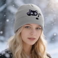 thumbnail image 2 of Women's Knit Hat Cat Embroidered Cute Winter Basic Slouchy Beanie Cap, 2 of 3