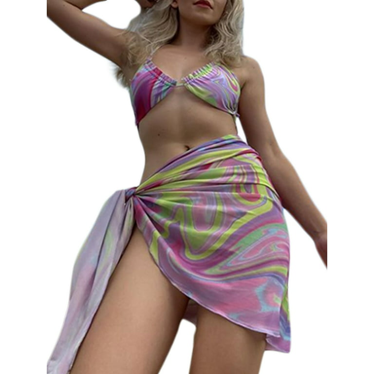 Women's Swimsuit Cover Up Sarong Flower Print Sheer Beach Wrap