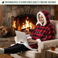 thumbnail image 6 of PAVILIA Hooded Blanket Poncho, Fleece Wearable Shawl Wrap Throw, Plaid Red, 6 of 9