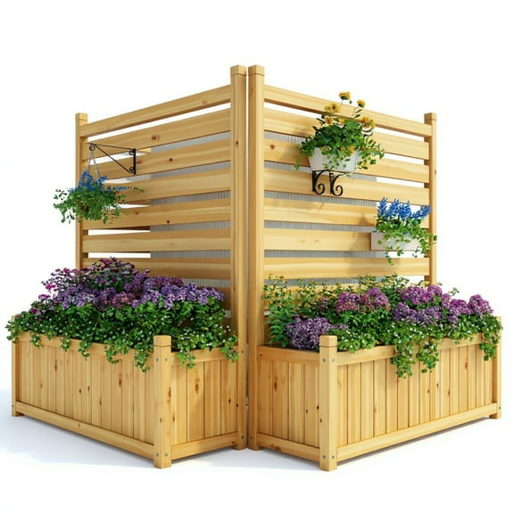 Riedhoff Wood AC Unit Screen Panels with Planter Box -2 Pack, 33.6 x 11 x 39.3", Natural