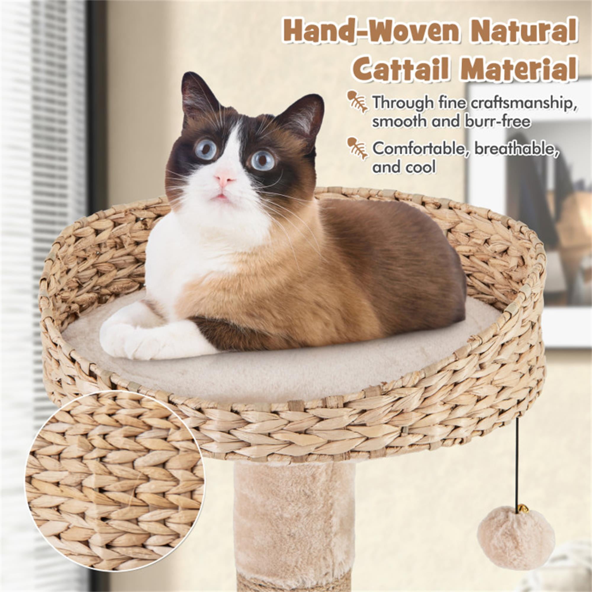 Kadyn 63" Cat Tree Tower for Indoor Cats, Cat Condo for Large Cats, Modern Cat Tree House Manual Hand Woven with Sisal, Cat Scratching Post, Beige