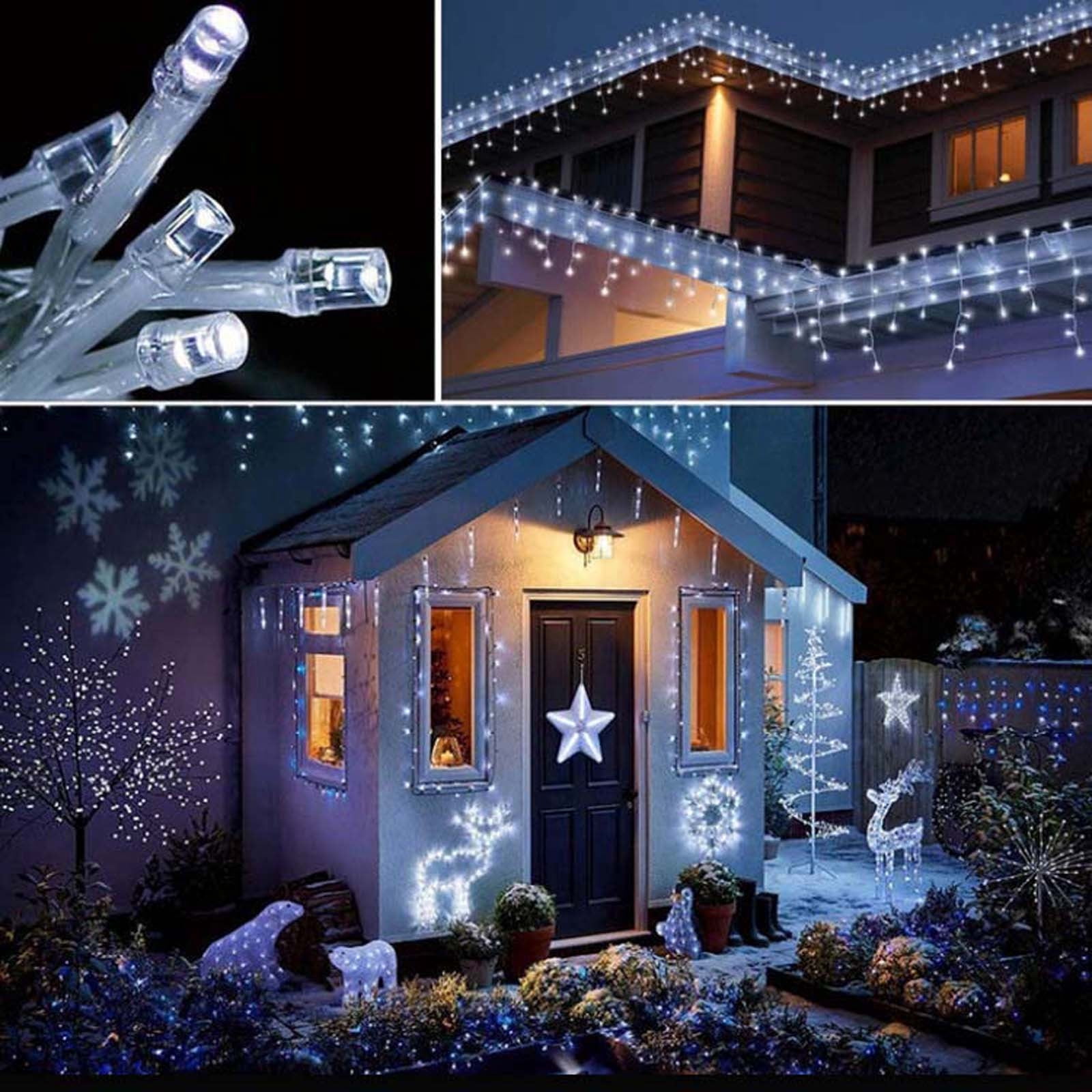 Christmas Icicle String Lights 16.4Ft 216 LED Curtain Lights Cool White Waterproof Hanging Fairy Lights for Roof Patio Balcony Tree Window Indoor Outdoor Holiday Decorations