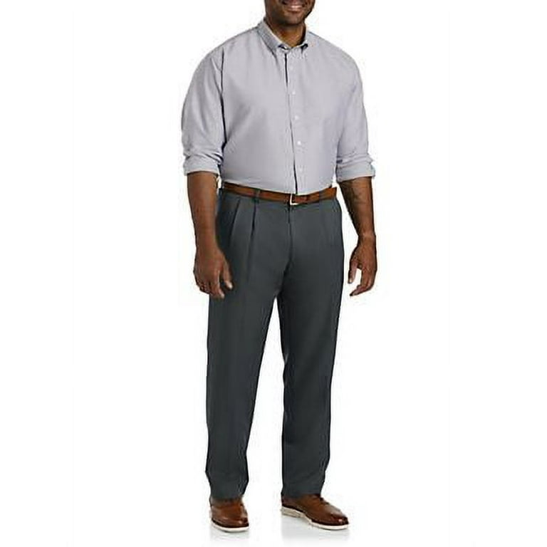 Big + Tall Essentials by DXL Men's Big and Tall Men's Pleated Dress Pants,  Dark Grey, 46W x 30L Dark Grey 46 x 30