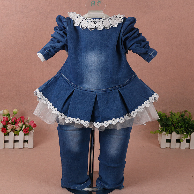 Peaoclate 6M-4Y Spring Autumn Infant Toddler Baby Girl Denim Clothing 3 pcs Sets 3 pcs Casual Outfits Lace Dress Jacket and Jeans,1-2Years,Flower-White