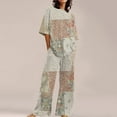 thumbnail image 2 of ZSQDM Pajamas Set for Women Women Suitable Summer O Neck Loose Short Sleeve Floral Print Top Shirt With Pants Large Size 2 Set Khaki XL, 2 of 5