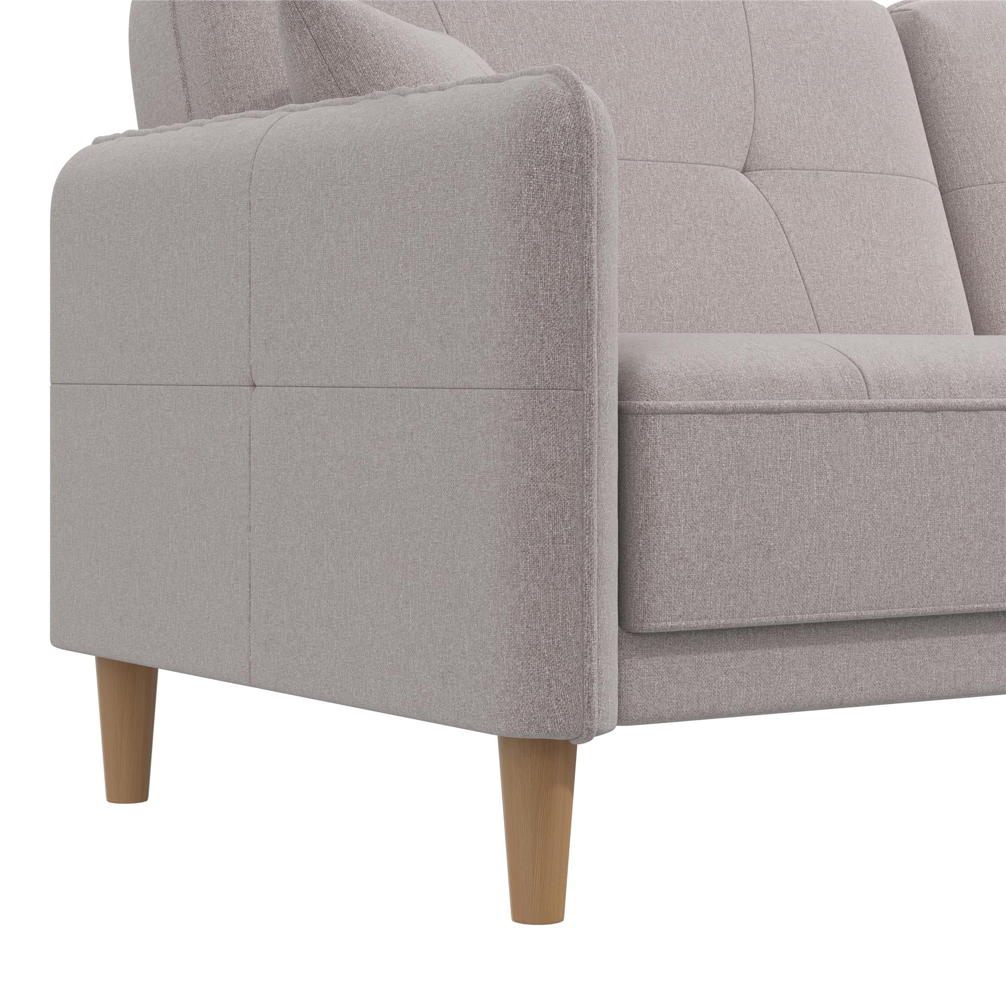 Mainstays Claremonte 78" Tufted 3 Seater Sofa Couch with Throw Cushions, Light Gray Linen