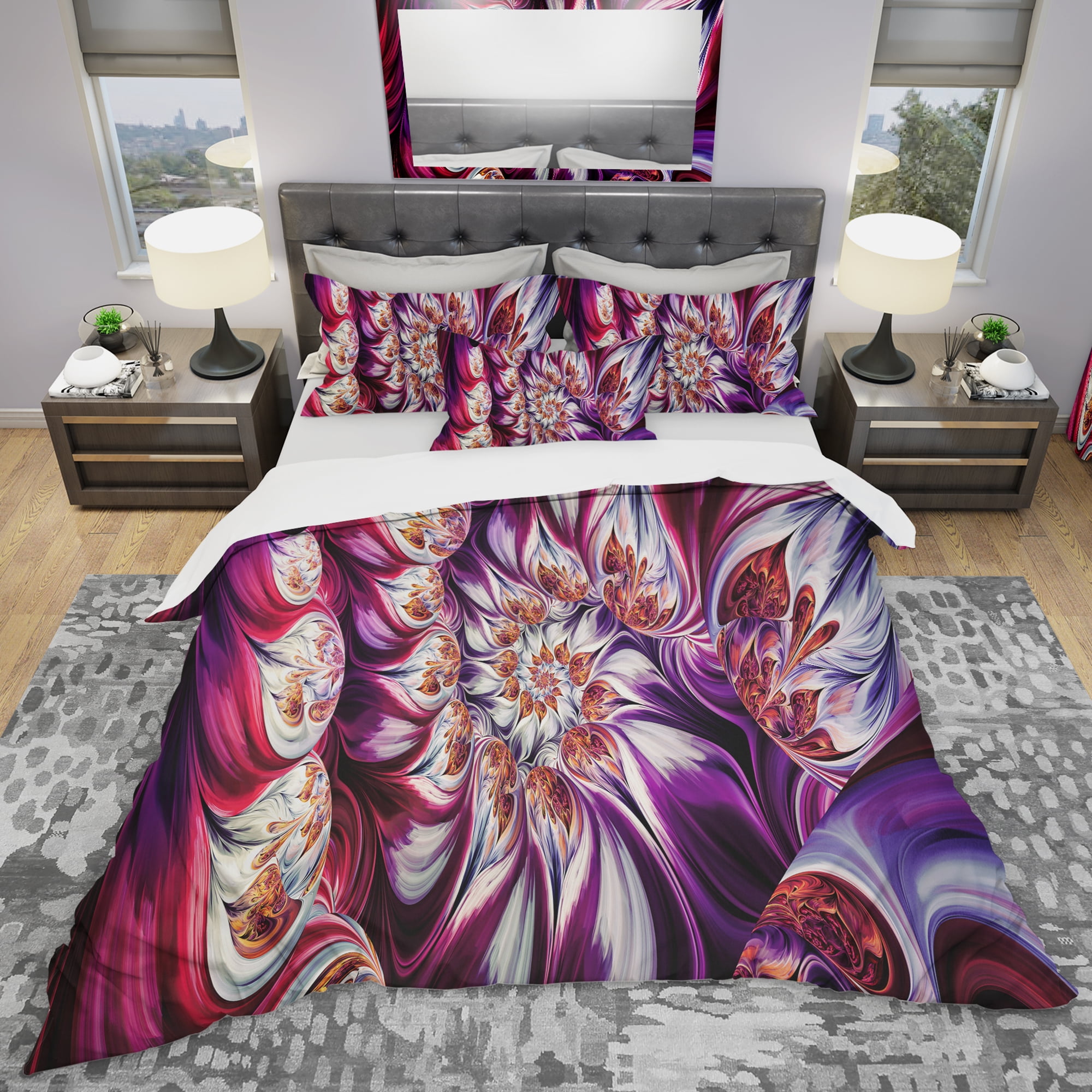Designart 'Lavender Floral Pyramid' Modern & Contemporary Duvet Cover Set