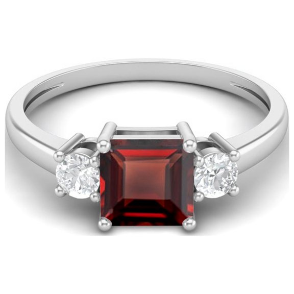 0.95 Ctw Princess cut Square Garnet 925 Sterling Silver Trio Stone Dainty Women Mother's Day Gift Ring