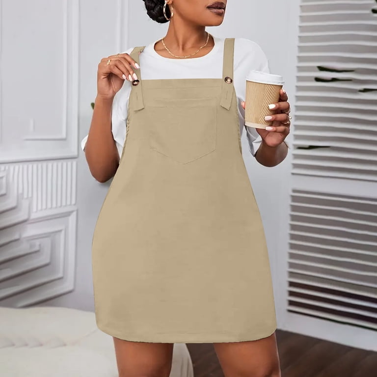 beige overall dress Plus Size Tiered Bib Overall Dress main image 0