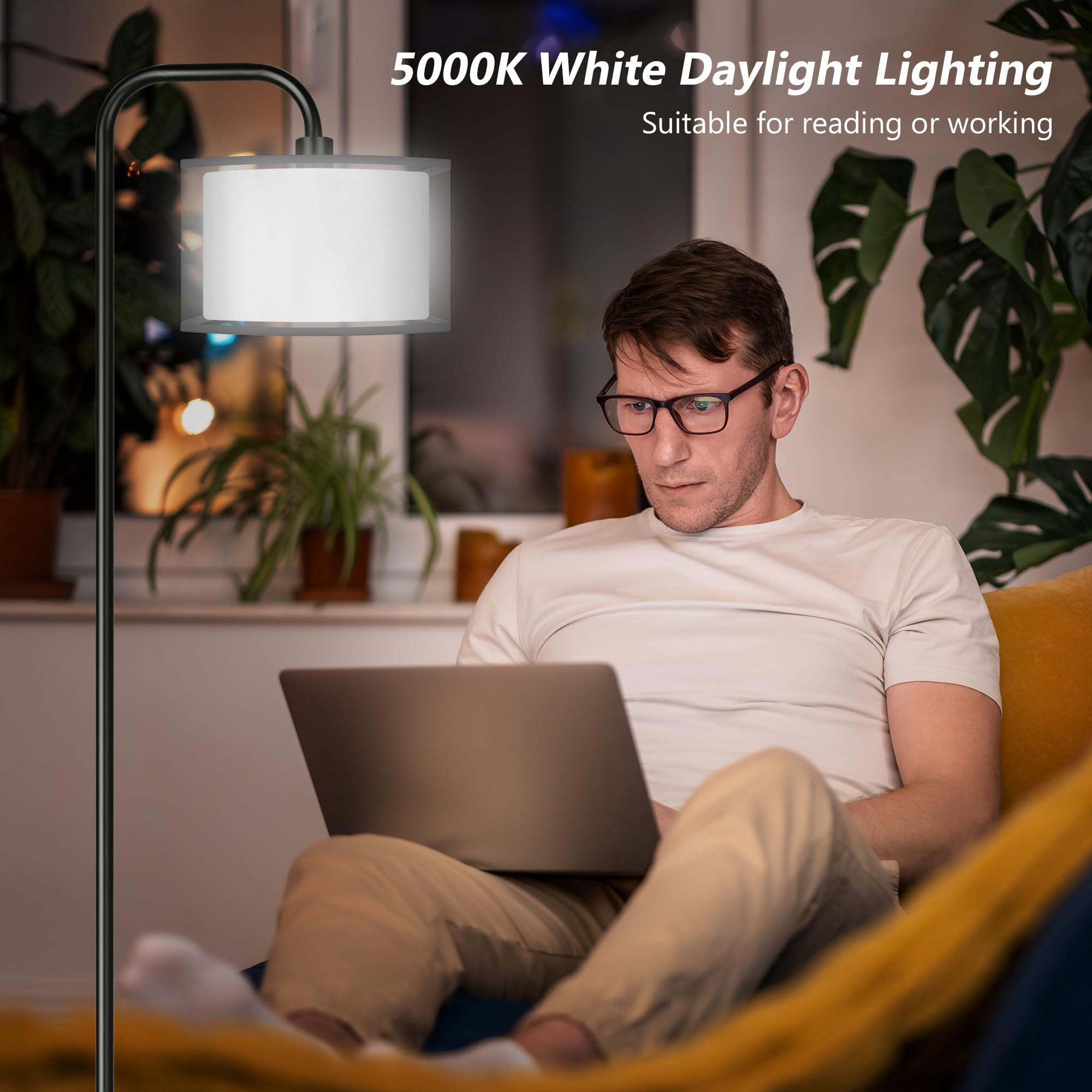 Led Floor Lamp For Living Room  Modern Standing With Foot Grey Organza Fabric Shade Tall Pole Reading Bedroom Study Office 9w Bulb Included