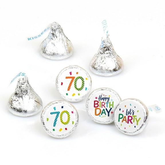 Big Dot of Happiness 70th Birthday - Cheerful Happy Birthday - Seventieth Round Candy Sticker Favors - Labels Fits Chocolate Candy (1 sheet of 108)