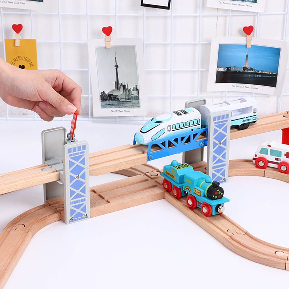Buy GWONG Wooden Double Deck Bridge Overpass Toy DIY Train Tracks