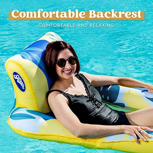 Sloosh Luxury Water Lounge con respaldo, flotador inflable para alberca, tumbona para albe Sloosh Sloosh