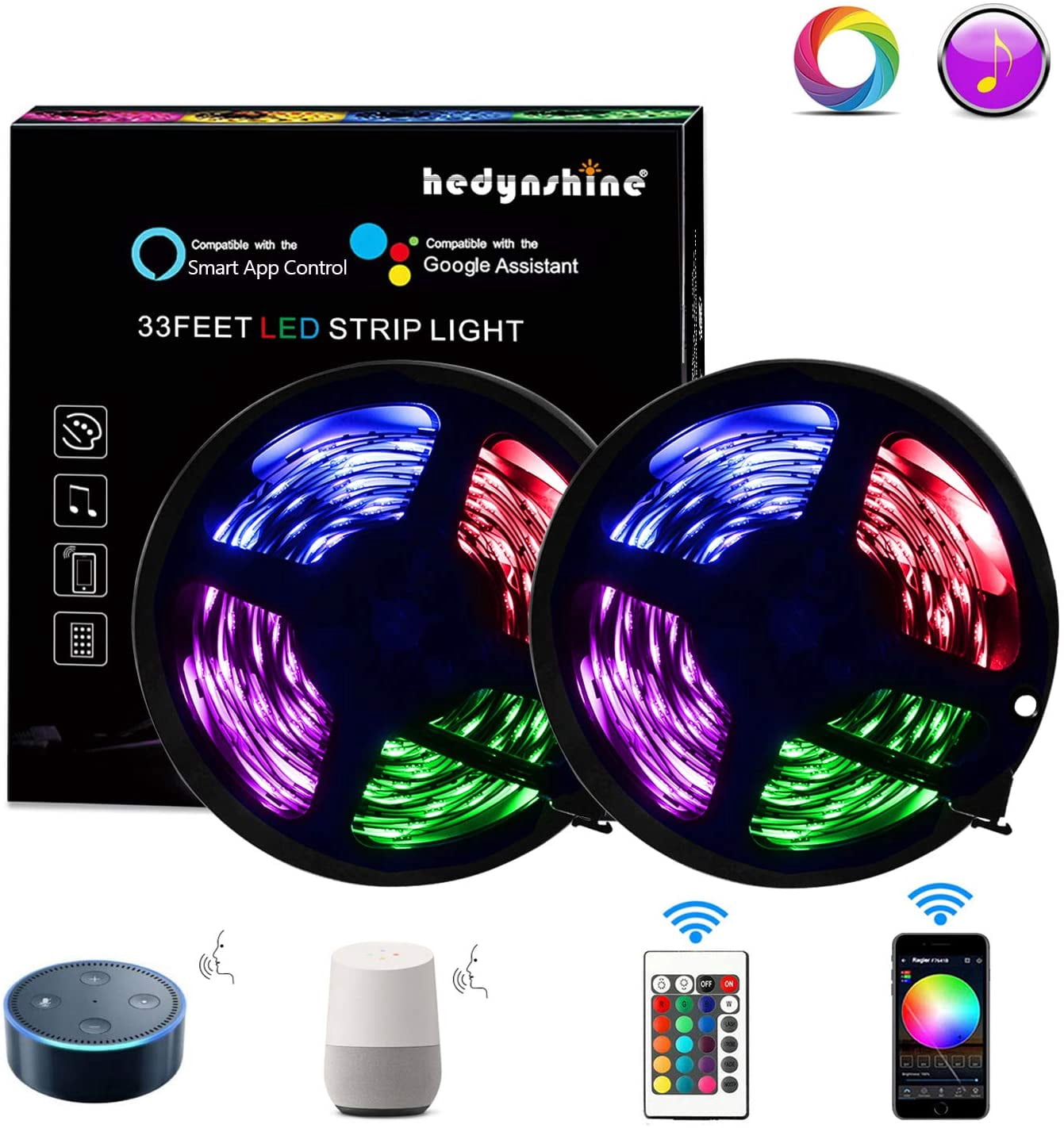 Hedynshine 33 Ft LED Strip Lights,Non-Waterproof 300pcs RGB Rope Lights,  Sync to Music, 24 Key Remote Control and Compatible with Alexa/Google  Home,WiFi LED Lights Strip - Walmart.com