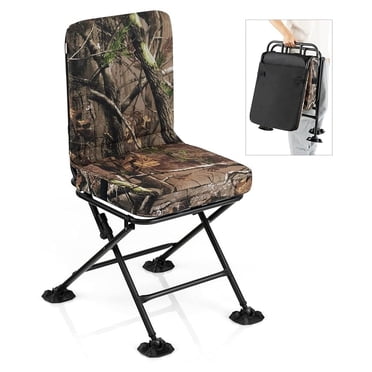 Hunting Chair 360 Degree Swivel Folding Ground Blind with 3 Inch Oversized Feet and Camo Padded Cushion 330 LBS Capacity