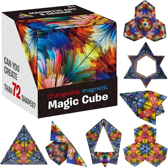 Cube Magique la Boîte à Formes Changeantes Boîte Casse-Tête Magnétique Boîte Cube Magique 3D Jouet Se Transforme en Plus de 70 Formes Casse-Têtes, Jouet Casse-Tête Magnétique (Arc-en-Ciel)