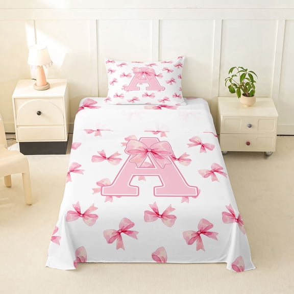 Erosebridal Initial Alphabet A Twin Sheet Sets,Dreamy Princess Bowknot Bedding For Bowtie Girls 3-Piece