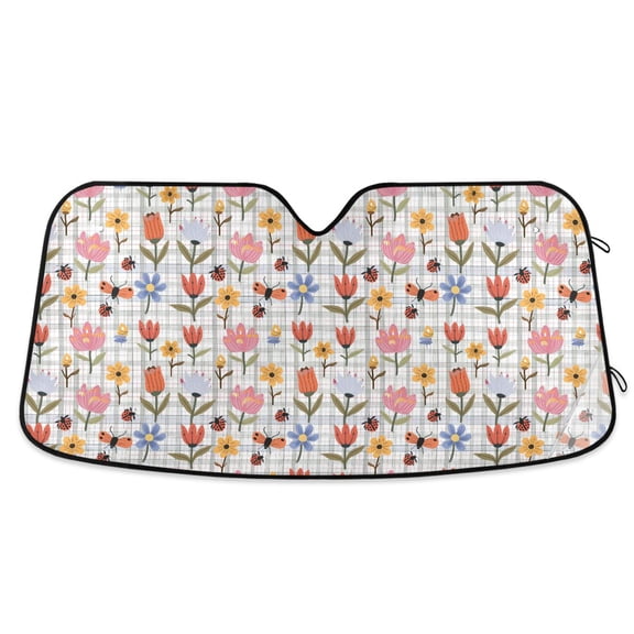 Flowers and Ladybirds Car Windshield Sun Shade Foldable Car Front Window Visor Heat and UV Protection 53x23.5
