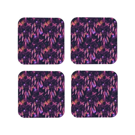 

Tideii Purple Dreamcatcher for Leather Coasters 4 Pieces Anti-fouling and Anti-scalding Decorative Coasters Suitable for Restaurants Kitchens Coffee Shops-Square