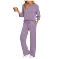 thumbnail image 5 of 2 Piece Fall Outfits for Women Ribbed Knit 3/4 Sleeve Top and Wide Leg Pant Set with Pockets Casual Loungewear (XL, Purple), 5 of 6