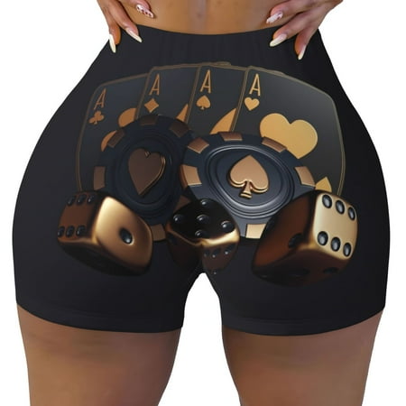 Workout Shorts Women  Casino Cards Poker Biker Shorts for Women Running Gym Spandex Shorts Tummy Control