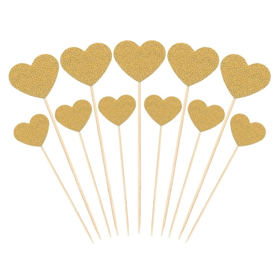 Uxcell Heart Cupcake Toppers, Heart Cupcake Picks Birthday Cake Decorations, Gold 50 Pcs