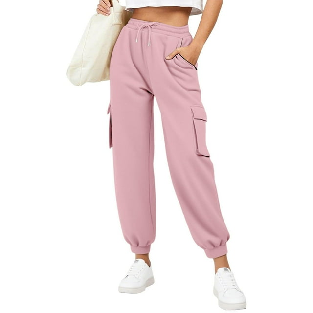 tarylea Cargo Pants for Women Cinch Bottom Drawstring Sweatpants Solid Color Elastic Waist Pants with Multi Pockets Casual Loose Workout Pants