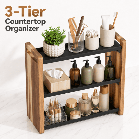 MORAVE Acacia Wood 3-Tier Multi Purpose Storage Organizer for Bathroom Counter and Under Sink Cabinet