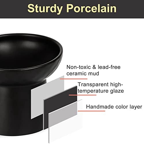 Ceramic Raised Cat Bowls, Elevated Tilted Cat Food and Water Bowls Set, Stress Free Pet Feeding Dish for Indoor Cats and Small Dogs, Anti Vomiting, Black, 2 Pack