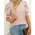 thumbnail image 3 of Cogild Puff Sleeves Sweaters for Womens Short Sleeve Crew Neck Oversized Sweaters Tops Solid Color, 3 of 9