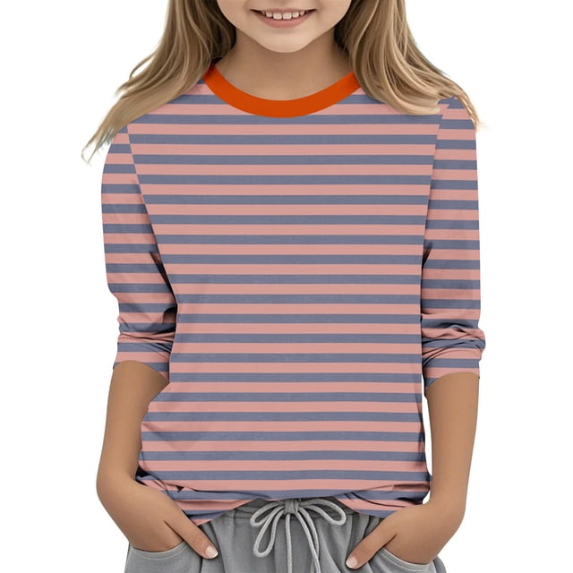 Dealovy T-Shirts Décontractés pour Filles à Manches 3/4, Rayés, Col Rond, Jolies Tuniques, Hauts Basiques Amples