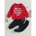 thumbnail image 2 of Bagilaanoe 2PCS Toddler Baby Boy Long Pants Set Letter Print Long Sleeve Sweatshirt Pullover Tops + Drawstring Sweatpants 6M 12M 18M 24M 3T Kids Casual Sweatsuits, 2 of 9