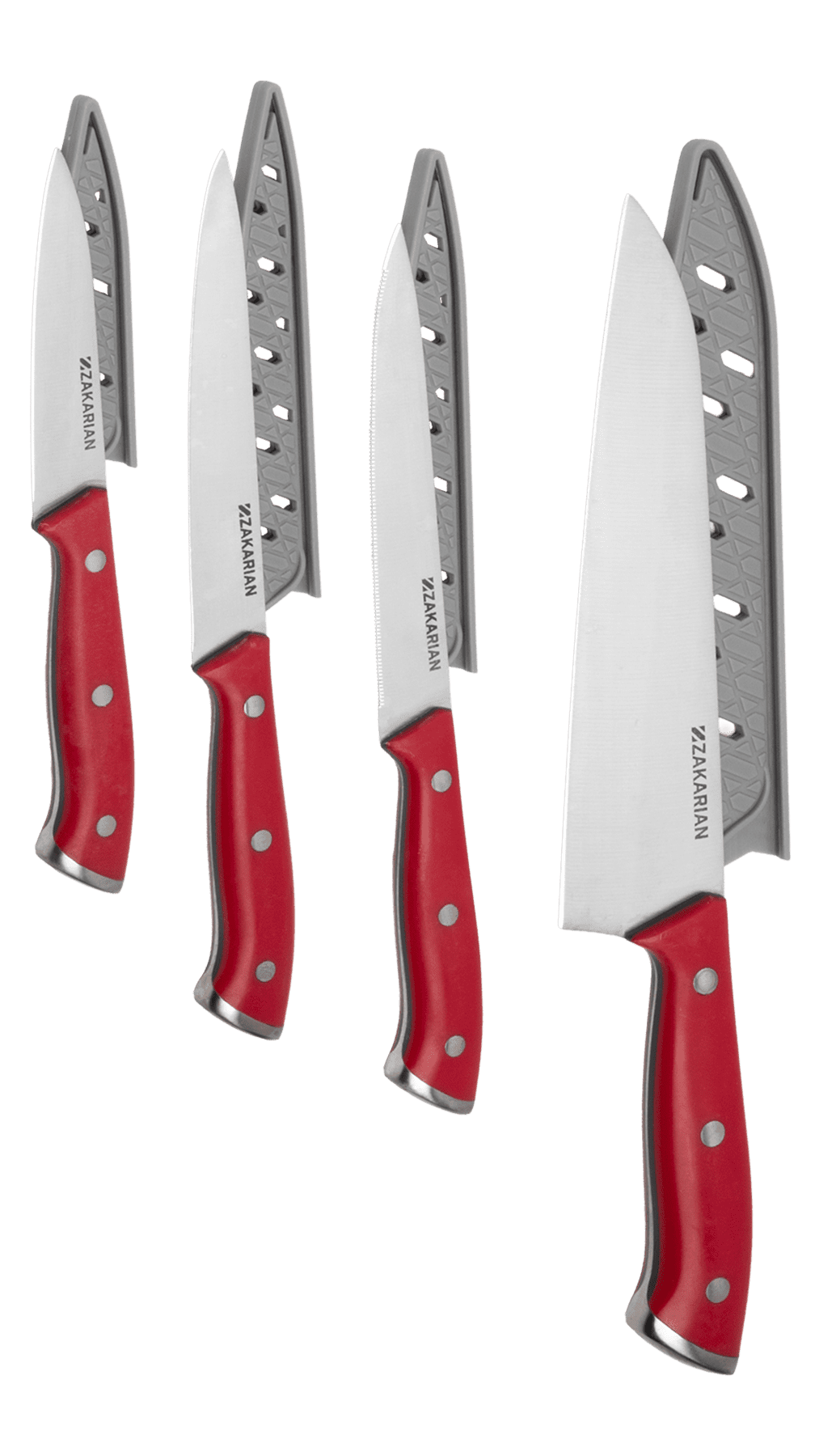 Zakarian by Dash 4-Piece Full Tang Cutlery Set with Covers (Cranberry)