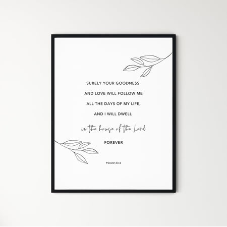 Psalm 236 Minimal Christian Scripture Wall Art Poster, Unframed Size 8x12