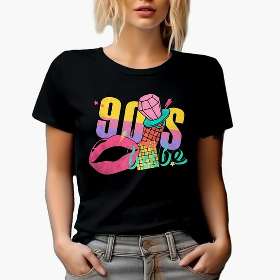 90s Babe with Diamond Ring, Retro Millennial Art Merch Gift, Black T-Shirt, Small