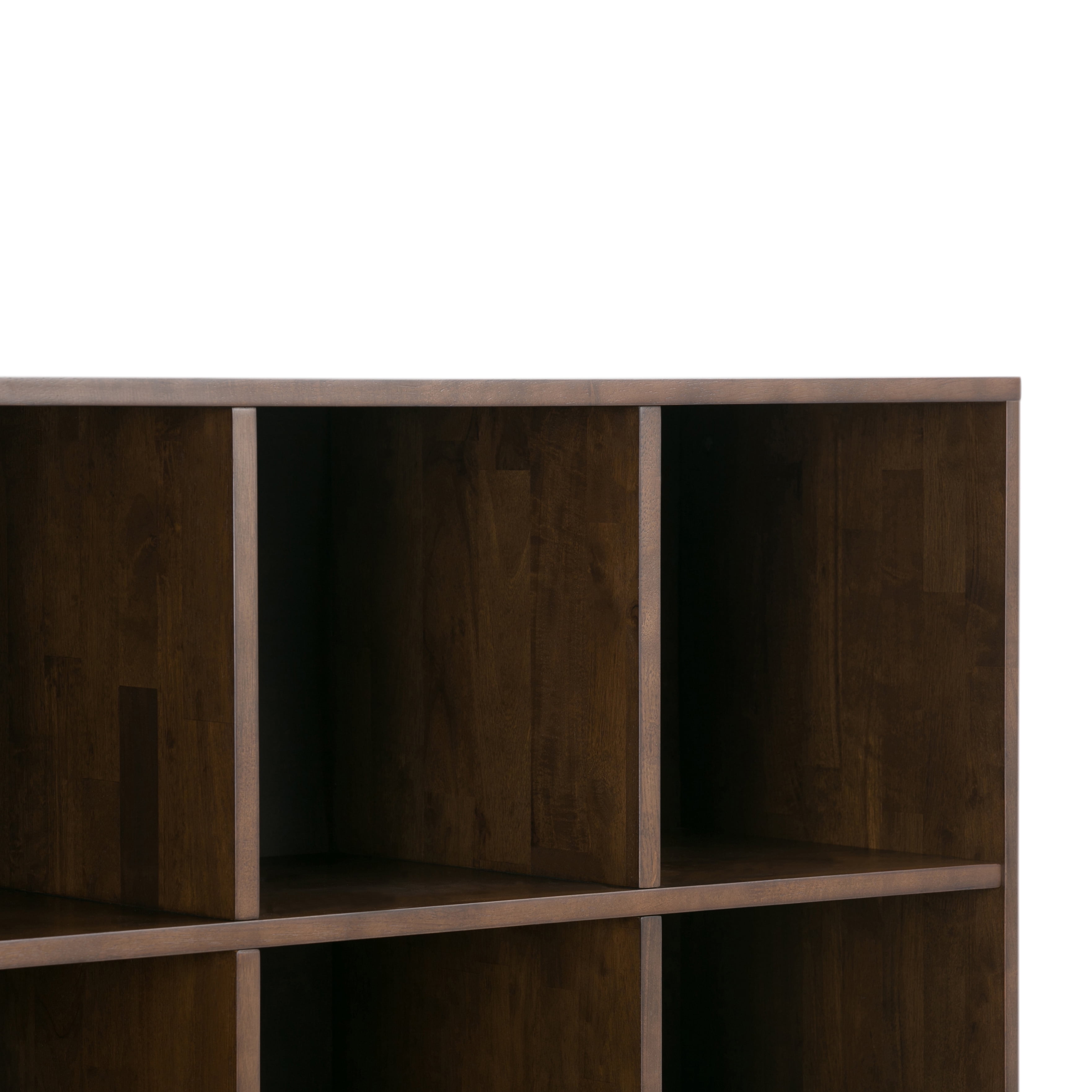 Simpli Home Harper SOLID HARDWOOD 58 inch x 42 inch Mid Century Modern Cube Storage Bookcase with Drawers in Walnut Brown