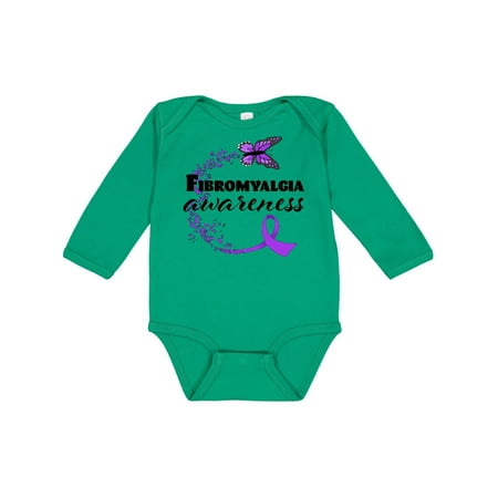 

Inktastic Fibromyalgia Awareness butterfly ribbon Gift Baby Boy or Baby Girl Long Sleeve Bodysuit