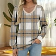 thumbnail image 2 of HAiming Womens Long Sleeve Plaid Shirt V Neck Pullover Casual Tops Blouse Fall Winter Trendy Clothes, 2 of 5