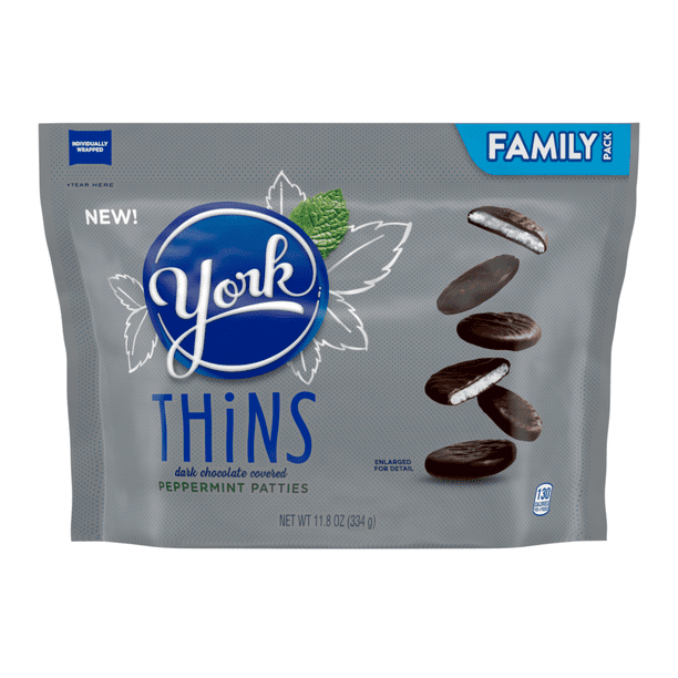 York Thins Dark Chocolate Mint Candy Resealable Bag, 12 Oz.