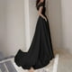 thumbnail image 4 of Puntoco Vestido De Manga Corta Con Cuello En V, Vestido Largo Hasta El Suelo De Color Liso Con Abertura Y Cuello En V Para Mujer Negro M, 4 of 7
