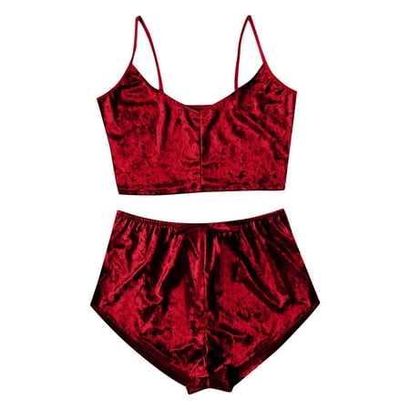 

Yeahitch Pajamas for Women Silk Sleepwear Soft Lingerie Satin Cami Shorts Set Nightwear Red M