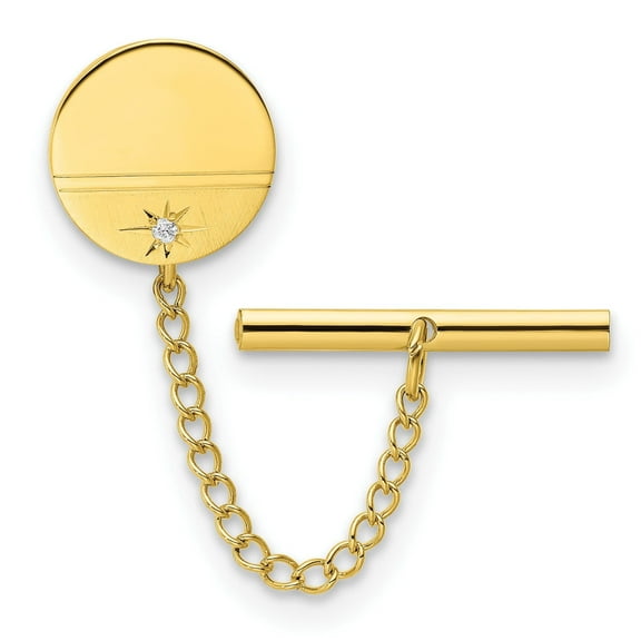 Kelly Waters Gold-plated .01 Ct. Diamond Polished and Satin Round Tie Tac with Safety Chain QGP3849