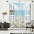thumbnail image 5 of Ocean Beach Coastal Curtains Teal Blue Hawaiian Sea Floral Scenery Rustic Wildflower Plant Rod Pocket White Wooden Window Seascape Bedroom Living Room Treatment Fabric 2 Panels 52Wx84H Inch, 5 of 6