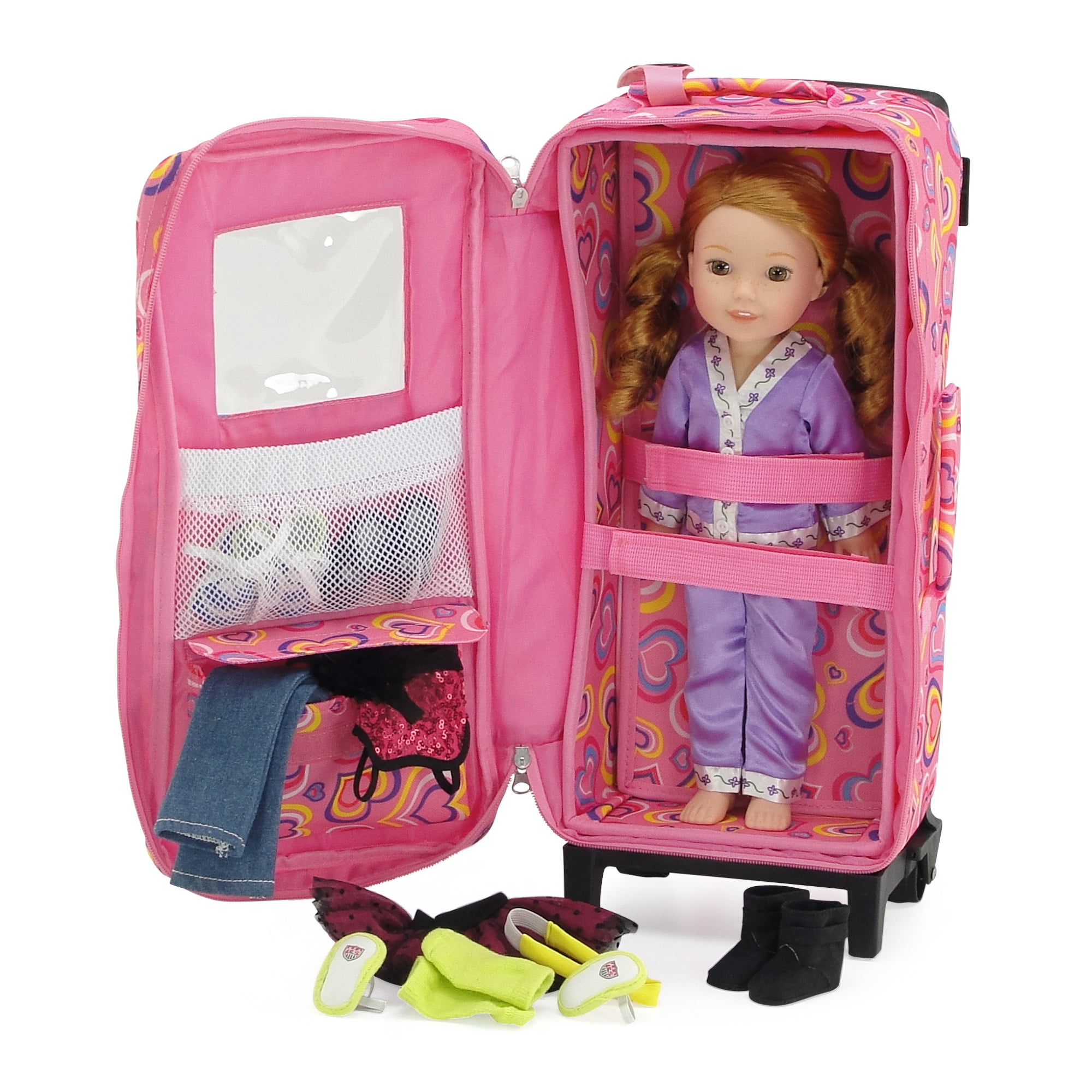 18 Inch Doll Accessories - Windowed Travel Doll Carrier/Bed with Accessories  - fits American Girl ® Dolls