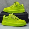 thumbnail image 2 of [Laceup Sneakers] Men's Vibrant Lime Green Skate Shoes - Thick Sole, Height-Boosting, Versatile Candy Color Casual Sneakers with Durable PU Upper & PVC Sole, Comfortable Fabric Lining, 2 of 5
