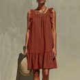 thumbnail image 6 of ClodeEU Women's Round Neck Ruffle Sleeveless Tiered Mini Dress with Pockets,Casual Summer Loose Dress Orange,Women's Plus XL, 6 of 6