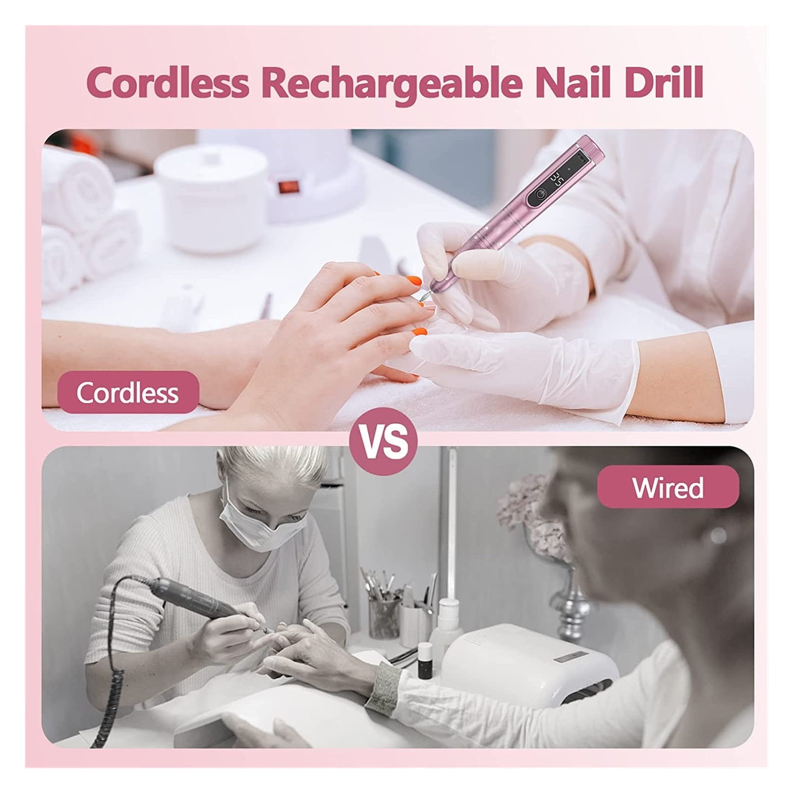 Cordless Electric Nail Drill Machine With LED Display, Forward Reverse Direction E File, Nail Drill For Acrylic Nails Manicure Set ,Low Noise