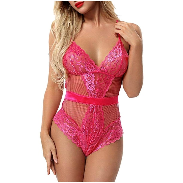 Body de lencería de encaje para mujer Pijama de mono corto con cuello en V de encaje Babydoll Fridja nalpqowj38183